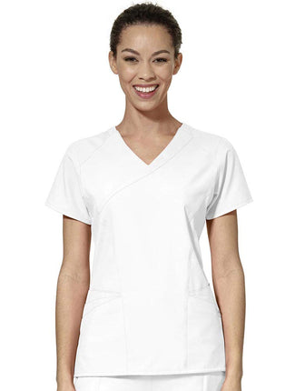 WonderWink 6455XWHIT2X W123 Women's Mock Wrap Top,