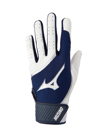 Mizuno MVP Youth Baseball Batting Glove, White-Nav