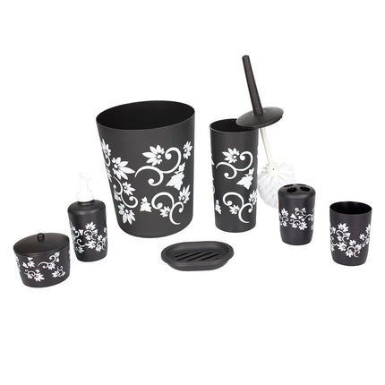 7 Piece Floral Bath Set, Black, Home Basics