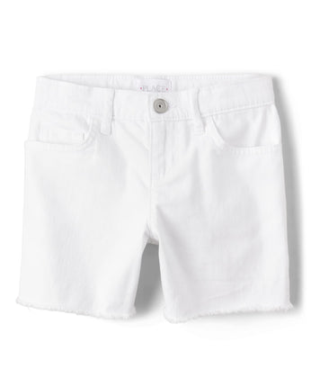 The Children's Place Girls' Denim Midi Shorts, Whi