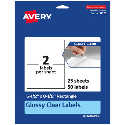 Avery Glossy Clear Rectangle Labels, 5.5" x 8.5",
