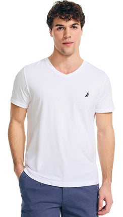 Nautica Men's J-Class Logo V-Neck T-Shirt, White,