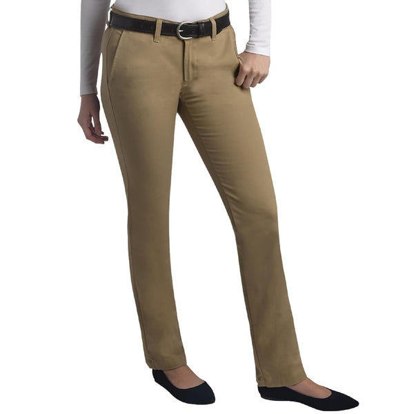 Dickies Women's Straight Flex Twill Pant Khakis, Rinsed Desert Sand, 12 32