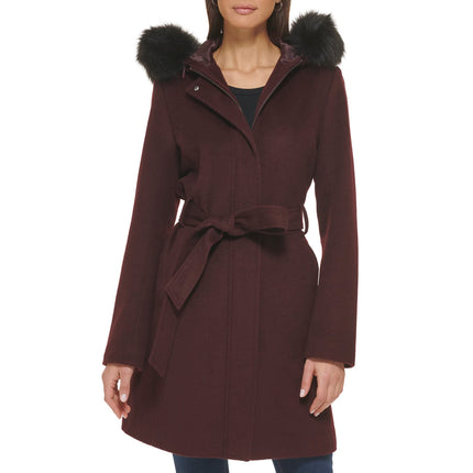 Cole Haan Women's Hooded Coat Slick Wool with Deta