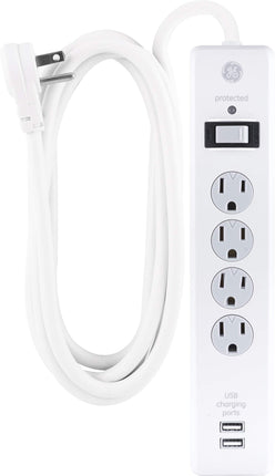 GE Surge Protector, 4 Outlets 2 USB Ports, Extra L
