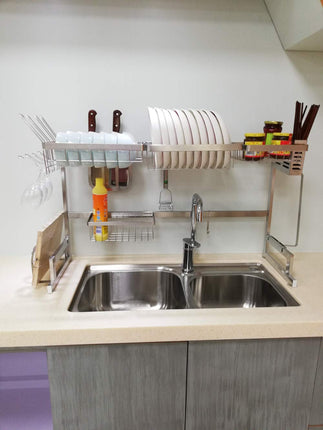Stainless Steel Dish Drying Rack Over Kitchen Sink