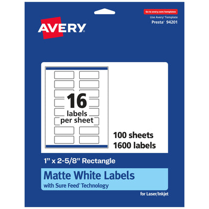 Avery Matte White Rectangle Labels with Sure Feed,