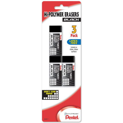 Pentel� Hi-Polymer� Block Erasers, Black, Pack of