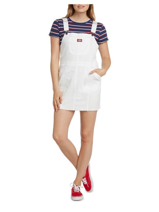 Dickies Womens White Frayed Pocketed Bib Overall S