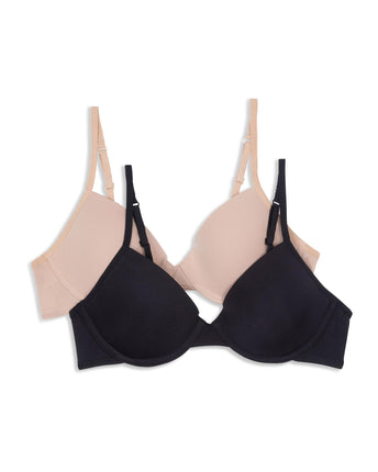 Hanes Girls' Molded Underwire Bra 2 Pack, Black/Nu