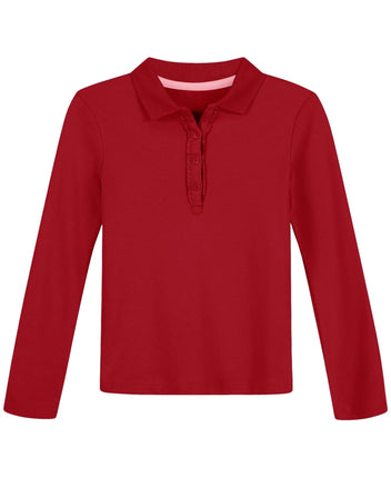 Nautica Girls' Uniform Long Sleeve Polo with Ruffl