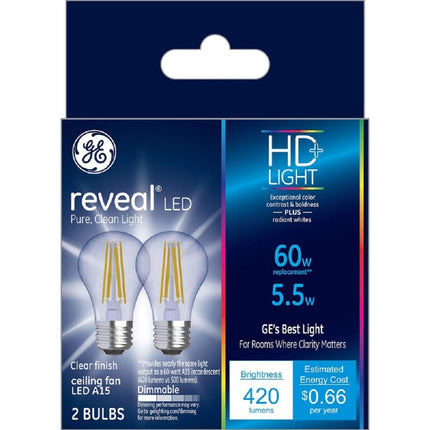 GE Reveal LED Light Bulbs, 60 Watt, A15 Ceiling Fa