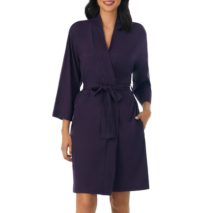 Nautica Women's 100% Cotton Jersey Robe, Eggplant,