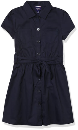 French Toast Girls' Short Sleeve Safari Dress, Nav