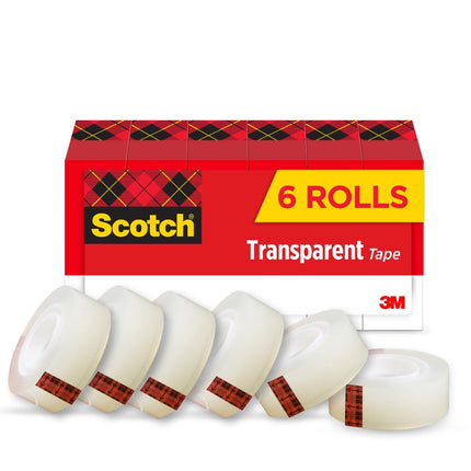 Scotch Transparent Tape, 3/4 in x 1296 in, 6 Boxes