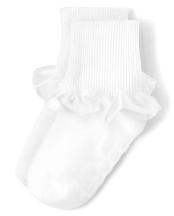 Gymboree Girls' and Turn Cuff Socks, White Fringe,