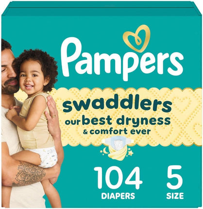 Diapers Size 5, 104 Count - Pampers Swaddlers Disp