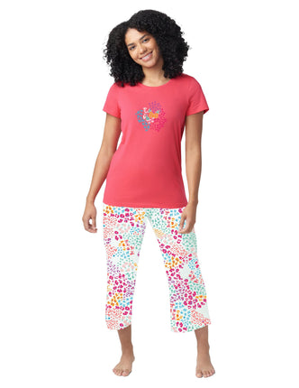 HUE Printed Knit Short Sleeve Tee and Capri 2 Piec