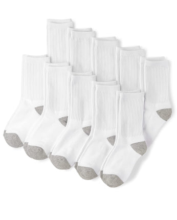 The Children's Place Boys' Crew Socks 10-Pack, Whi