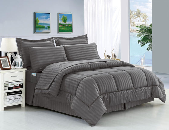 Elegant Comfort Silky Soft 8-Piece Dobby Stripe Be