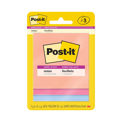 Post-it Super Sticky Notes, 3x3 in, 5 Pads, 2X The