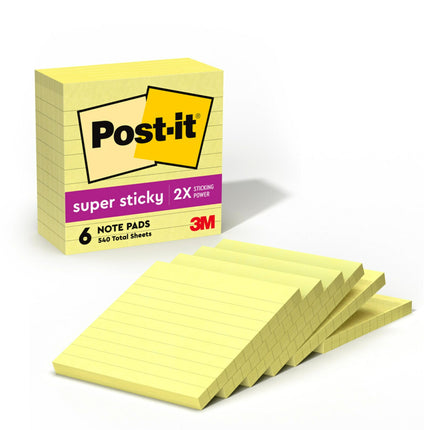 Post-it Super Sticky Lined Notes, 6 Sticky Note Pa
