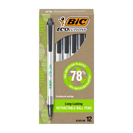 BIC Ecolutions Clic Stic Black Ballpoint Pens, Med