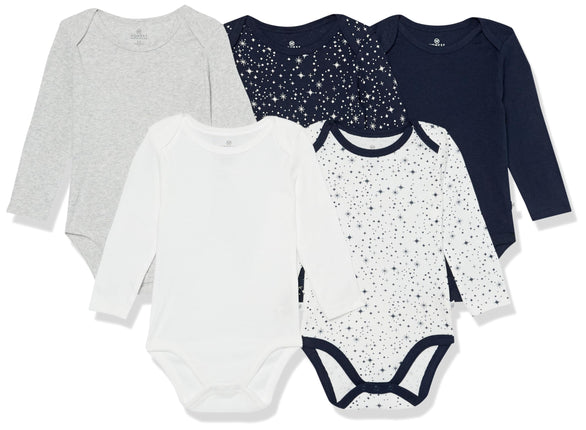 HonestBaby Baby Boys' 5-pack Long Sleeve Bodysuits