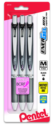 Gel Pens, Retractable, Med Pt, 3/PK, SRPK Barrel/B