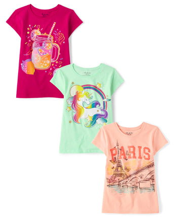 The Children's Place Girls' Unicorn Short Sleeve G