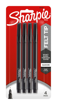 SHARPIE Wraps Pen, Fine Point, 4-Pack, Black (1924