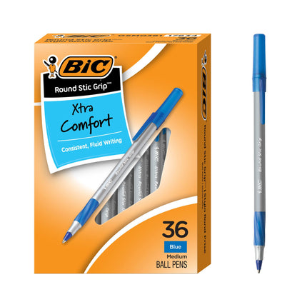 BIC Round Stic Grip Xtra Comfort Ball Pen, Medium
