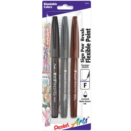 Pentel Arts Sign Pen Touch, Fude Brush Tip, Black/