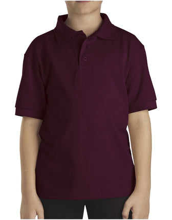 Dickies Boys' Short Sleeve Pique Polo, Burgundy, X