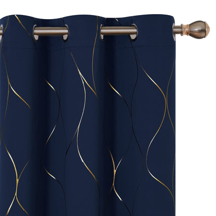 Deconovo Gold Wave Foil Printed Blackout Curtains