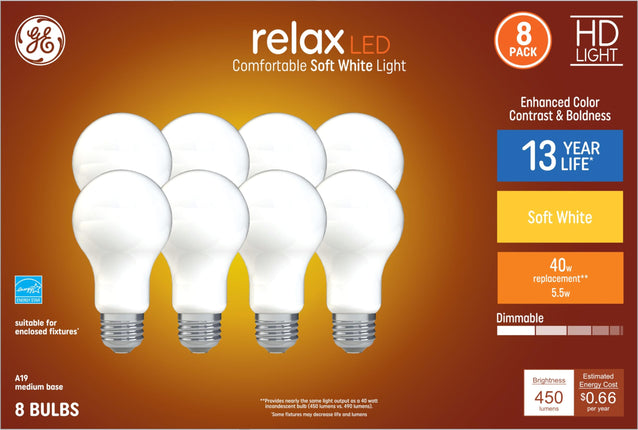 GE Relax 8-Pack 40 W Equivalent Dimmable Warm Whit