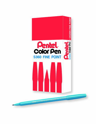 Pentel Arts Color Pen, Turquoise, Box of 12 (S360-