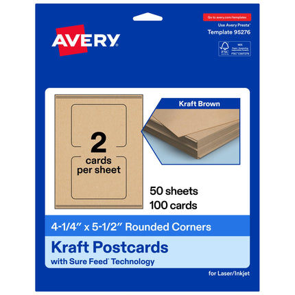 Avery Printable Rectangle Rounded Corner Postcards