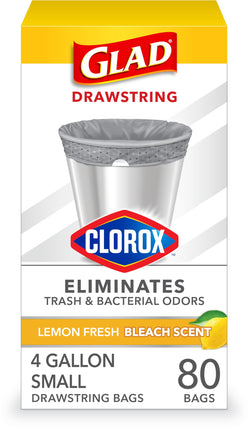 Glad Small Drawstring Trash Bag with Clorox, 4 Gal