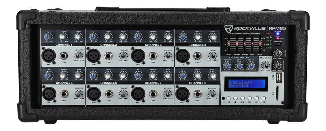 Rockville RPM85 2400w Powered 8 Channel Mixer, USB