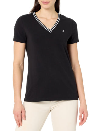 Nautica Women's Solid V-Neck Short Sleeve T-Shirt,