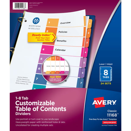 Avery 8 Tab Dividers for 3 Ring Binders, Customiza