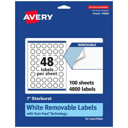 Avery Matte White Removable Starburst Labels with