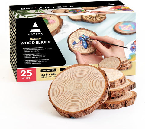 ARTEZA Natural Wood Slices, 25 Pieces, 3.5-4 Inch