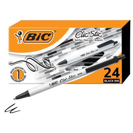 Bic Clic Stic Black Retractable Ballpoint Pens, Me