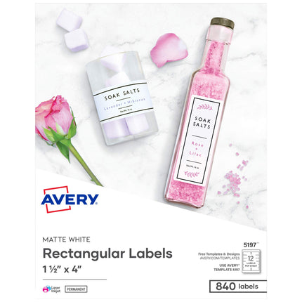 Avery Printable Blank Rectangle Labels, 1.5" x 4",
