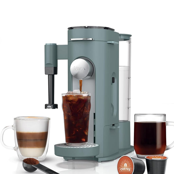 Ninja Pod & Grounds Specialty Single-Serve Coffee Maker, K-Cup Pod Compatible, Brews Grounds, Compact Design, Built-In Milk Frother, 56-oz. Reservoir, 6-oz. Cup to 24-oz. Mug Sizes, Stone, PB051ST