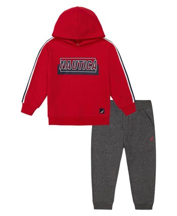 Nautica boys 2pc Fleece Pant Set, Tango Red/Stealt