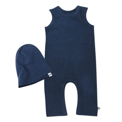 HonestBaby Sleeveless Rib Coverall and Beanie set