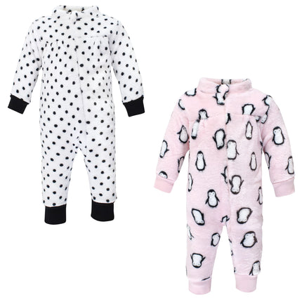 Hudson Baby baby-girls Plush Jumpsuits, Pink Pengu